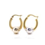 Two tone 9ct gold hoop and ball earrings