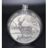 English round pewter hip flask