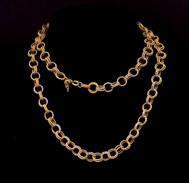 Two tone gold double rope twist chain necklace