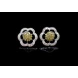 Golden sapphire and diamond set "flower" earrings