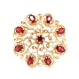 Pearl, garnet and 14ct yellow gold brooch