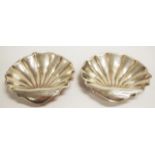 Pair of Hardy Brothers silver shell form dishes