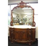 Large Victorian walnut marble top sideboard
