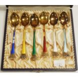 Cased set six Danish gilded silver coffee spoons