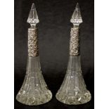 Pair Edward VII silver & crystal perfume bottles