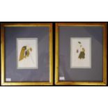 Two framed drawings of Chinese gentlemen on ivory