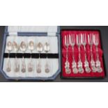 German silver rose finial coffee spoons & forks