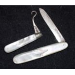 Sterling silver & MOP pocket knife & button hook