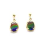 Opal triplet and yellow gold hanging earrings