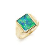 Opal doublet and 9ct yellow gold signet ring
