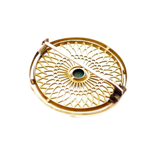 Antique yellow gold and turquoise disc brooch - Image 3 of 3