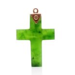 Early 20th C. Nephrite jade and rose gold cross