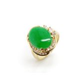 Jade and diamond set 18ct yellow gold dress ring