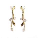 9ct yellow gold hanging "vine" earrings