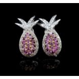 Pink sapphire and diamond set "pineapple" earrings