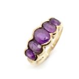 Five stone amethyst and 9ct yellow gold ring