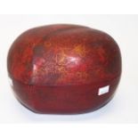 Chinese painted lacquer peach form lidded box