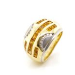 Golden sapphire, diamond and 14ct yellow gold ring