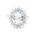 Aquamarine and diamond set cluster ring