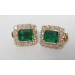 Emerald and diamond set 18ct yellow gold earrings