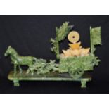 Chinese carved hardstone cart of wealth sculpture