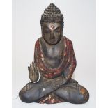 Antique Oriental carved wood Buddha figure