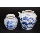 Chinese Qing dynasty blue & white teapot