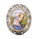 Continental silver and painted portrait brooch