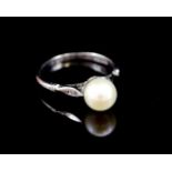 Mid century pearl and 9ct white gold ring