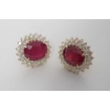 Ruby, diamond and 18ct yellow gold earrings
