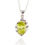 Lemon quartz set silver pendant and chain