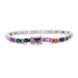 Rainbow gemstone and silver line bracelet