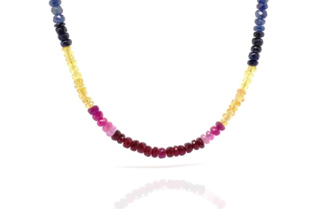 Single strand rainbow sapphire beaded necklace