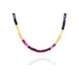 Single strand rainbow sapphire beaded necklace