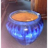 Vasy large blue glazed pottery jardiniere / bowl