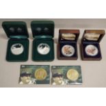 Four commemorative 1oz silver coins & 2 others