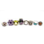 Eight gemstone and silver rings