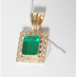 Emerald and diamond set 18ct yellow gold pendant
