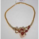 Ruby and diamond set 18ct yellow gold necklace