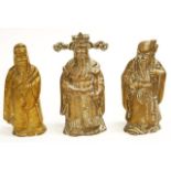 Set of 3 Chinese god cast metal figures