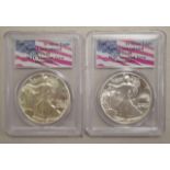 Two 1989 UNC American 1oz silver one dollar coins