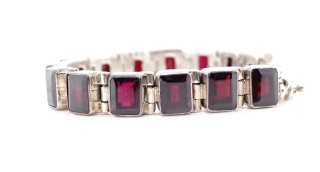 Garnet and silver panelled bracelet