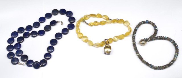 Lapis, labradorite and citrine beaded necklaces