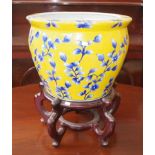 Large Chinese porcelain jardiniere on stand