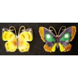 Two vintage enamel butterfly brooches