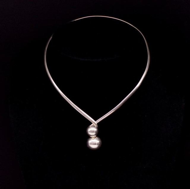 Modernist sterling silver ball finial choker