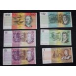 Six Australian banknotes