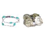 Art nouveau panelled bracelet and a turquoise