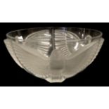 Large in relief bird frosted glass bowl