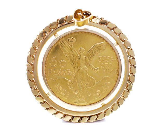 Mexican 50 Pesos gold coin pendant